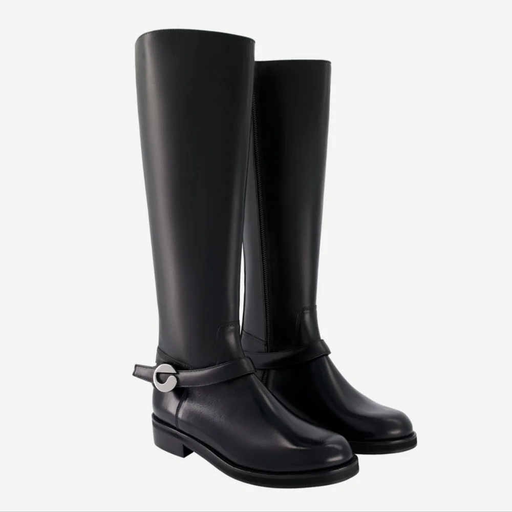 Coperni Belt Cavalier Black Leather Knee High Boots Size US 6 / IT 36